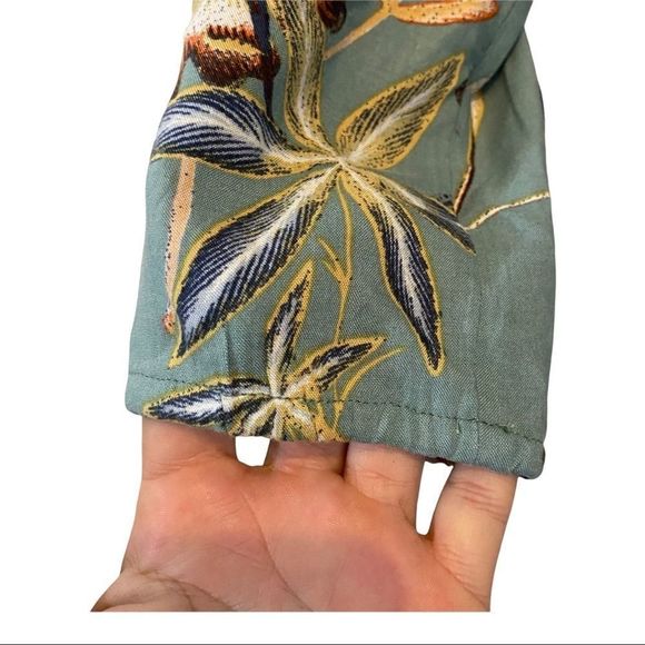 NWT ROXY Paradise Eyes off the shoulder 3/4 sleeve tie neck floral Top blue - Picture 2 of 8